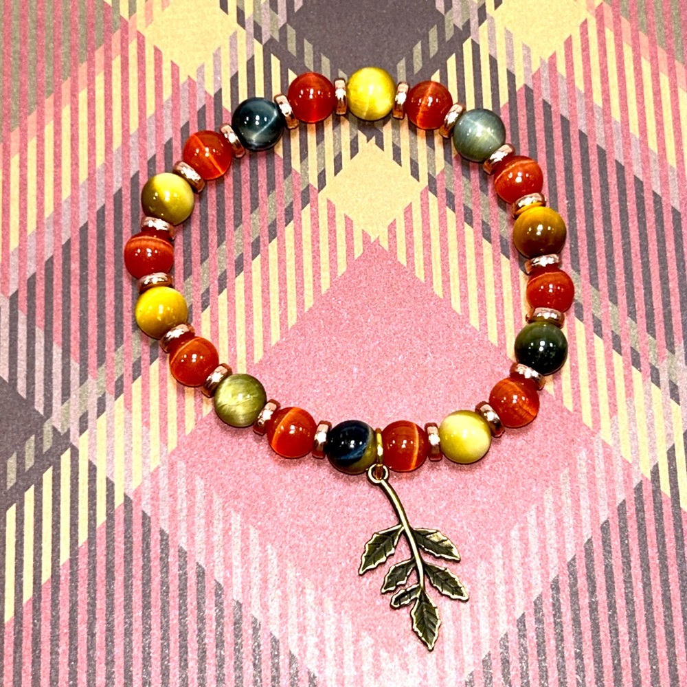 Handmade Tree Branch Charm Bracelet with Natural Cat & Tiger Eye Stones!